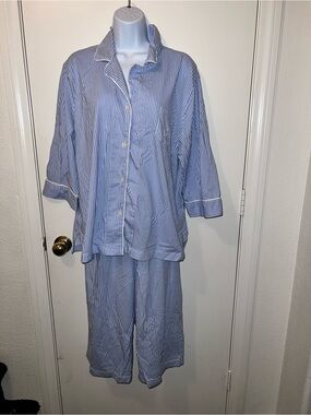 Lauren Ralph Lauren Blue and White Pinstripe Cotton Pajama Set